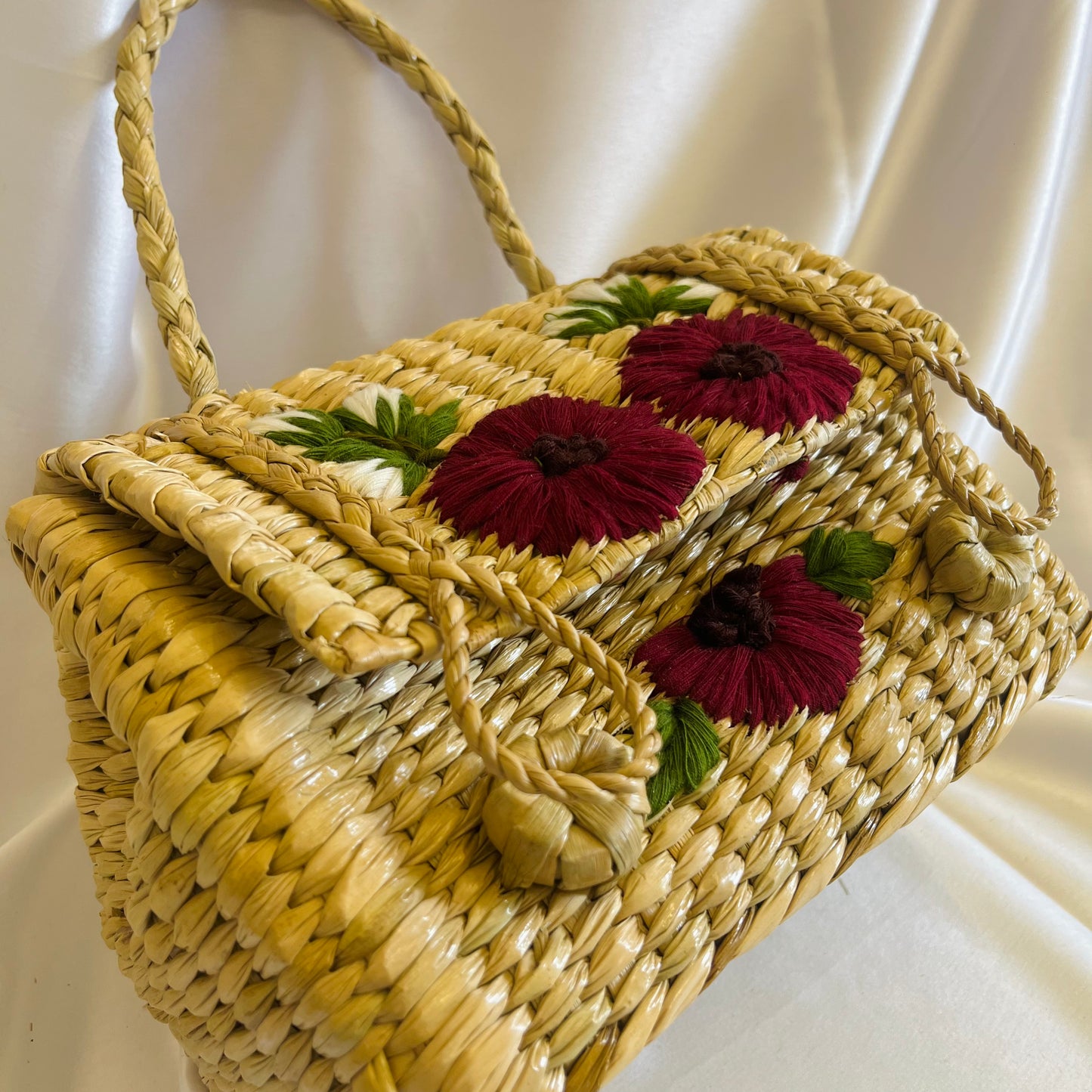 Red Marigold Kauna Grass Embroidery Handcrafted Handbag