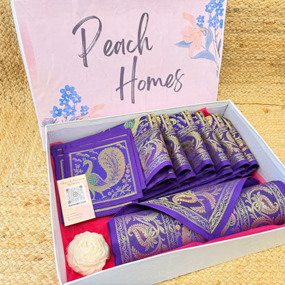 The Purple Majesty Runner Set | Royal Purple Banarasi Silk Dining Hamper