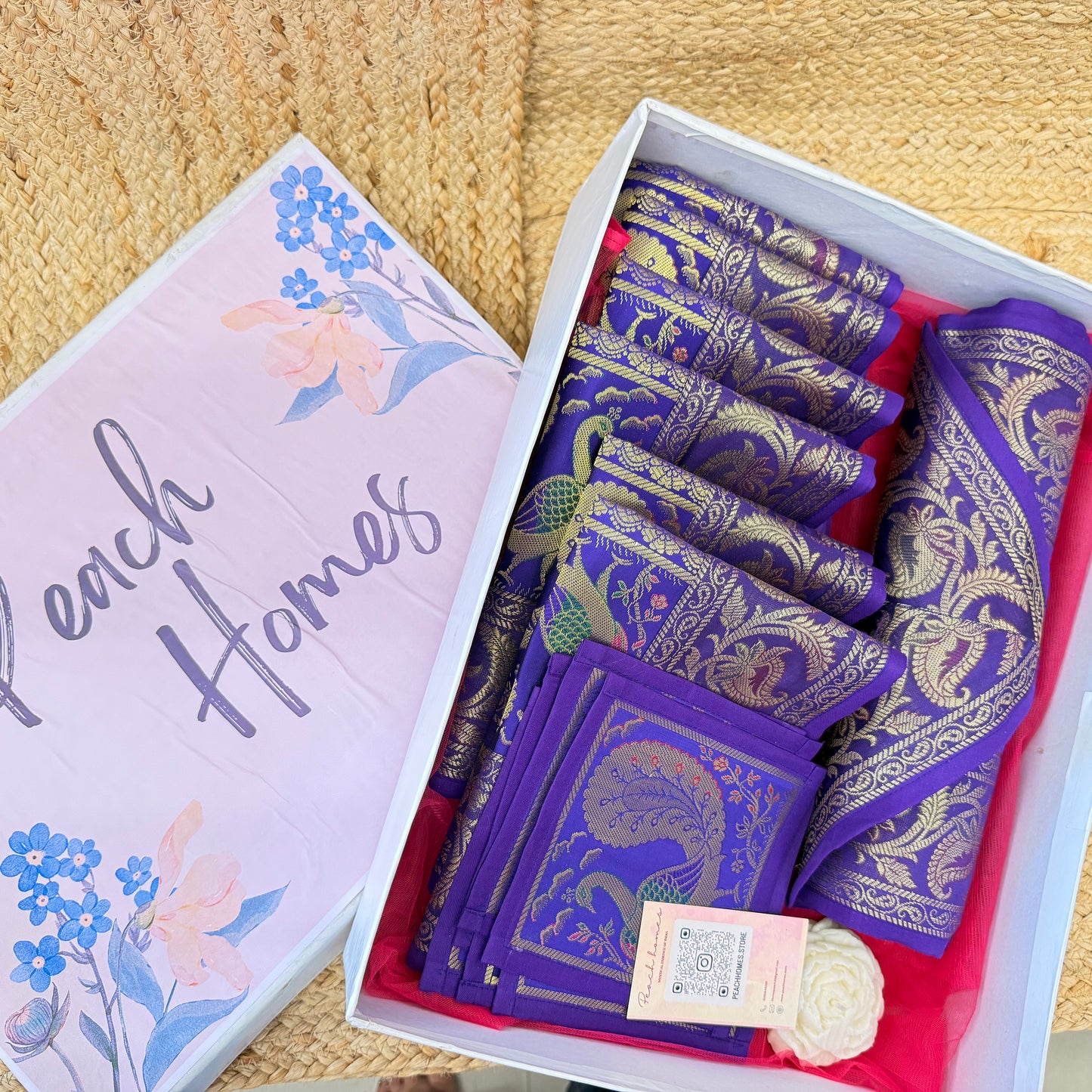 The Purple Majesty Runner Set | Royal Purple Banarasi Silk Dining Hamper