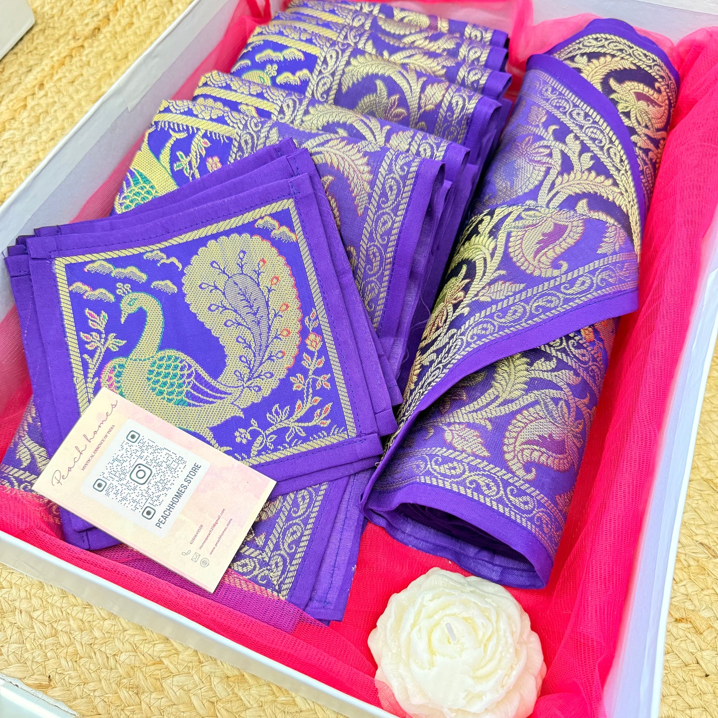 The Purple Majesty Runner Set | Royal Purple Banarasi Silk Dining Hamper