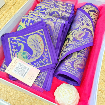 The Purple Majesty Runner Set | Royal Purple Banarasi Silk Dining Hamper