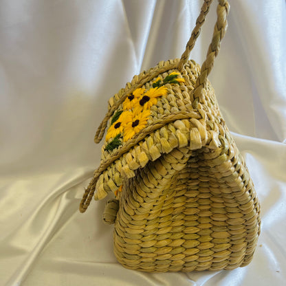 Daisy Yellow Handcrafted Kauna Grass Embroidery Handbag