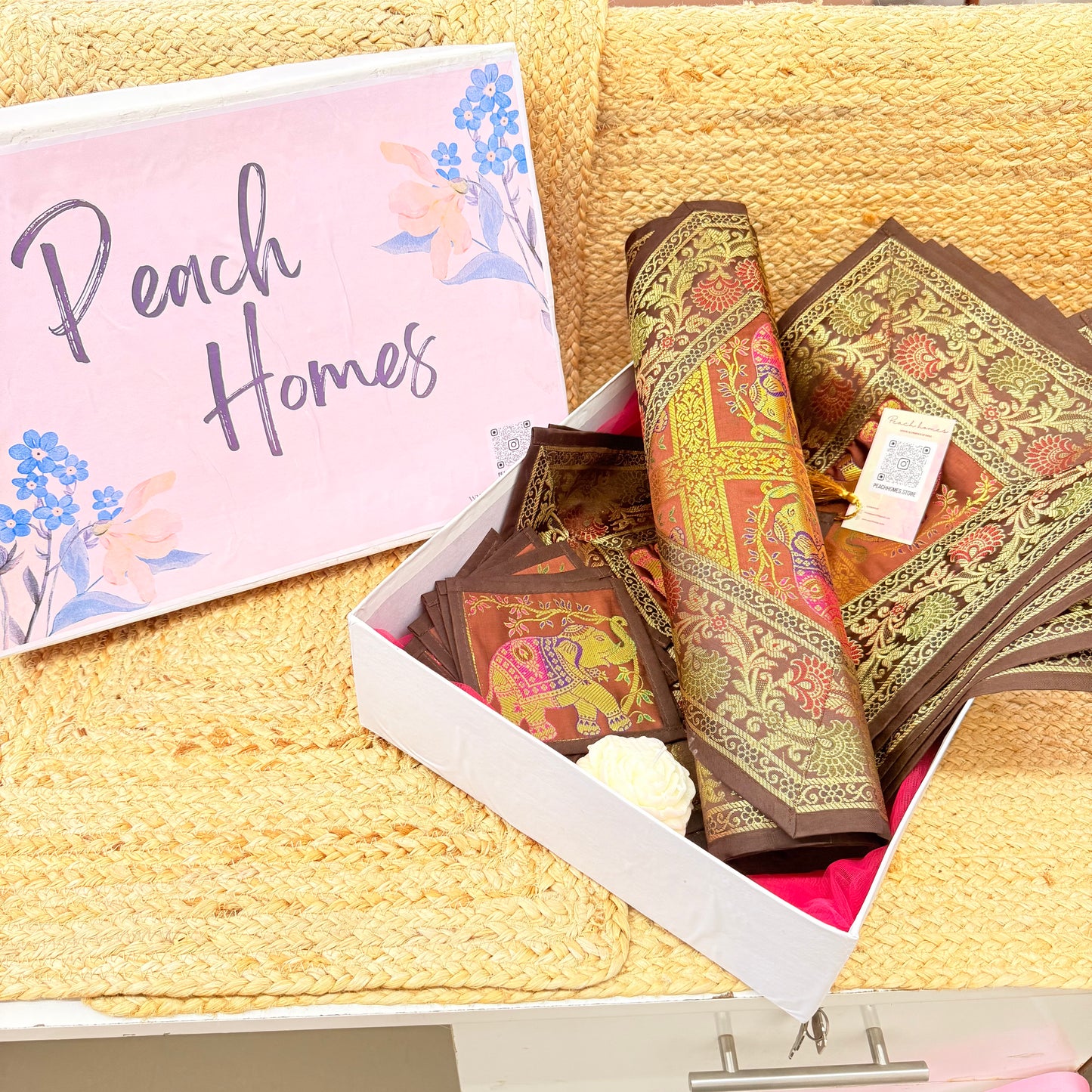 The Earth Luxe Table Set |Brown Banarasi Silk Dining Hamper