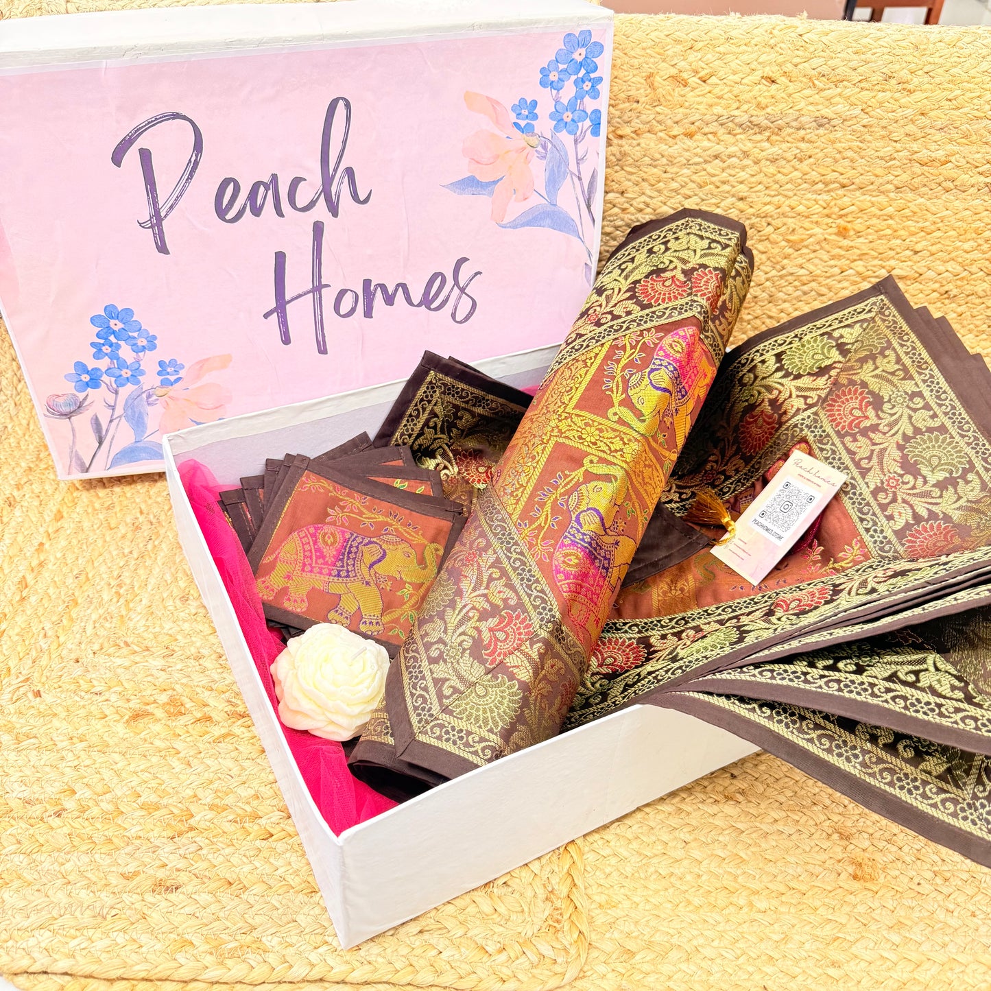 The Earth Luxe Table Set |Brown Banarasi Silk Dining Hamper