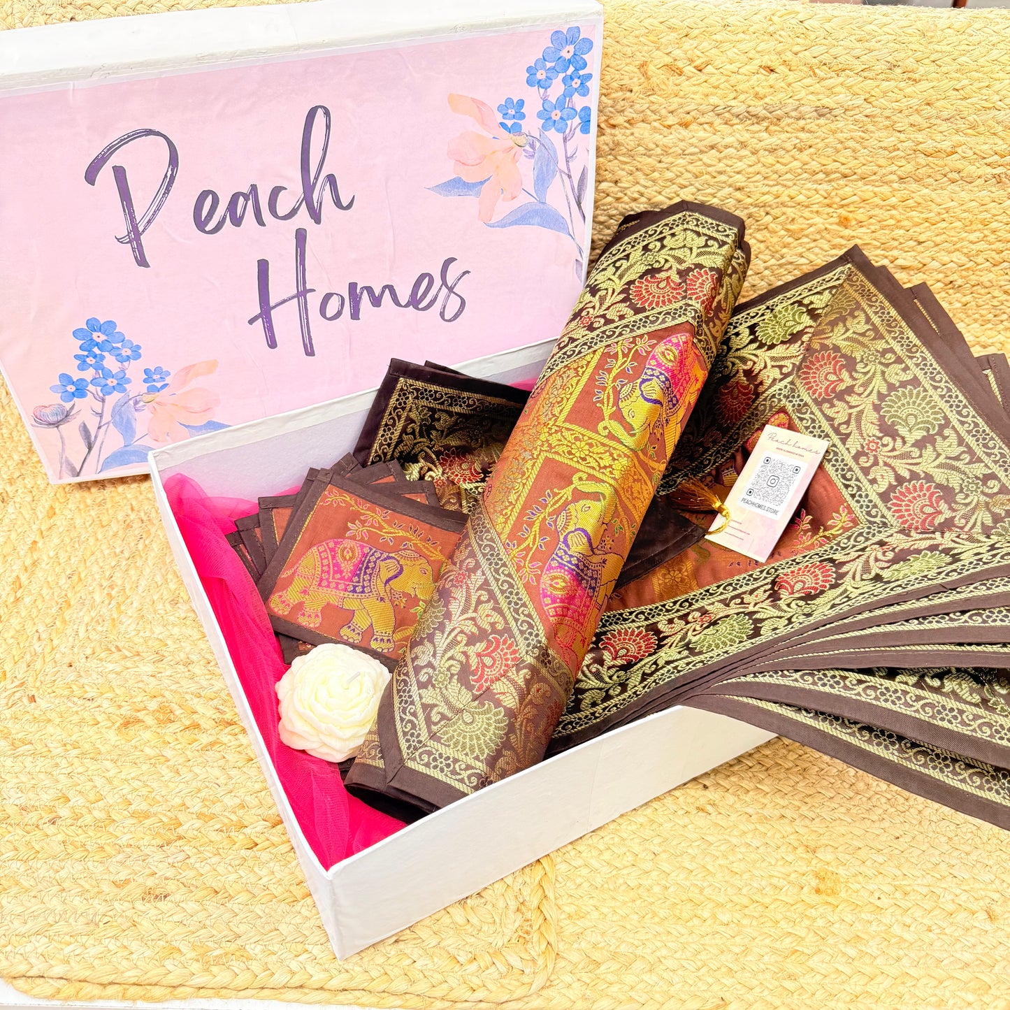 The Earth Luxe Table Set |Brown Banarasi Silk Dining Hamper