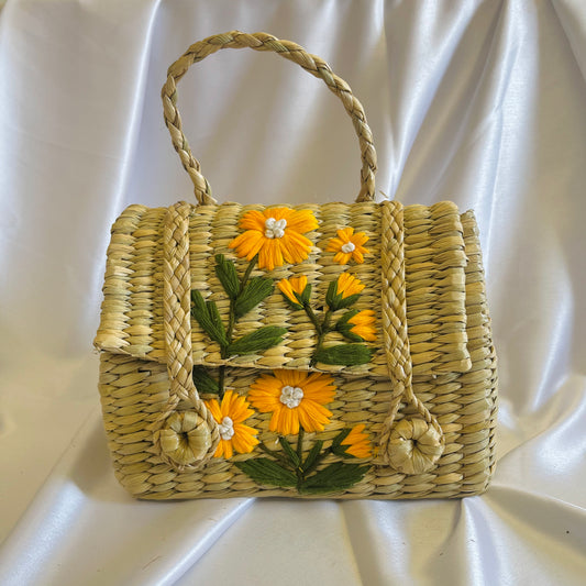 Yellow Floral Kauna Embroidery Handmade Handbag