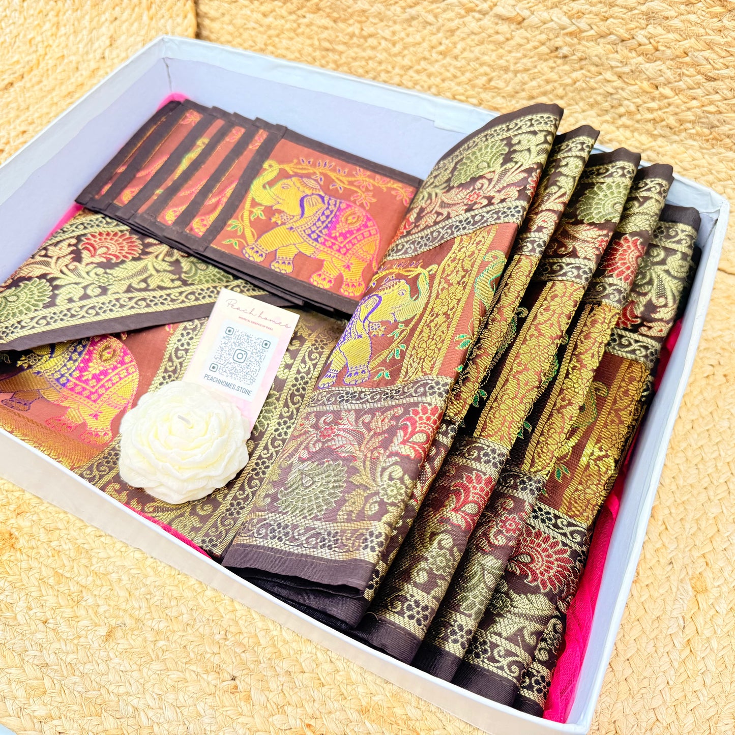 The Earth Luxe Table Set |Brown Banarasi Silk Dining Hamper