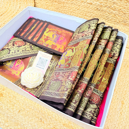 The Earth Luxe Table Set |Brown Banarasi Silk Dining Hamper