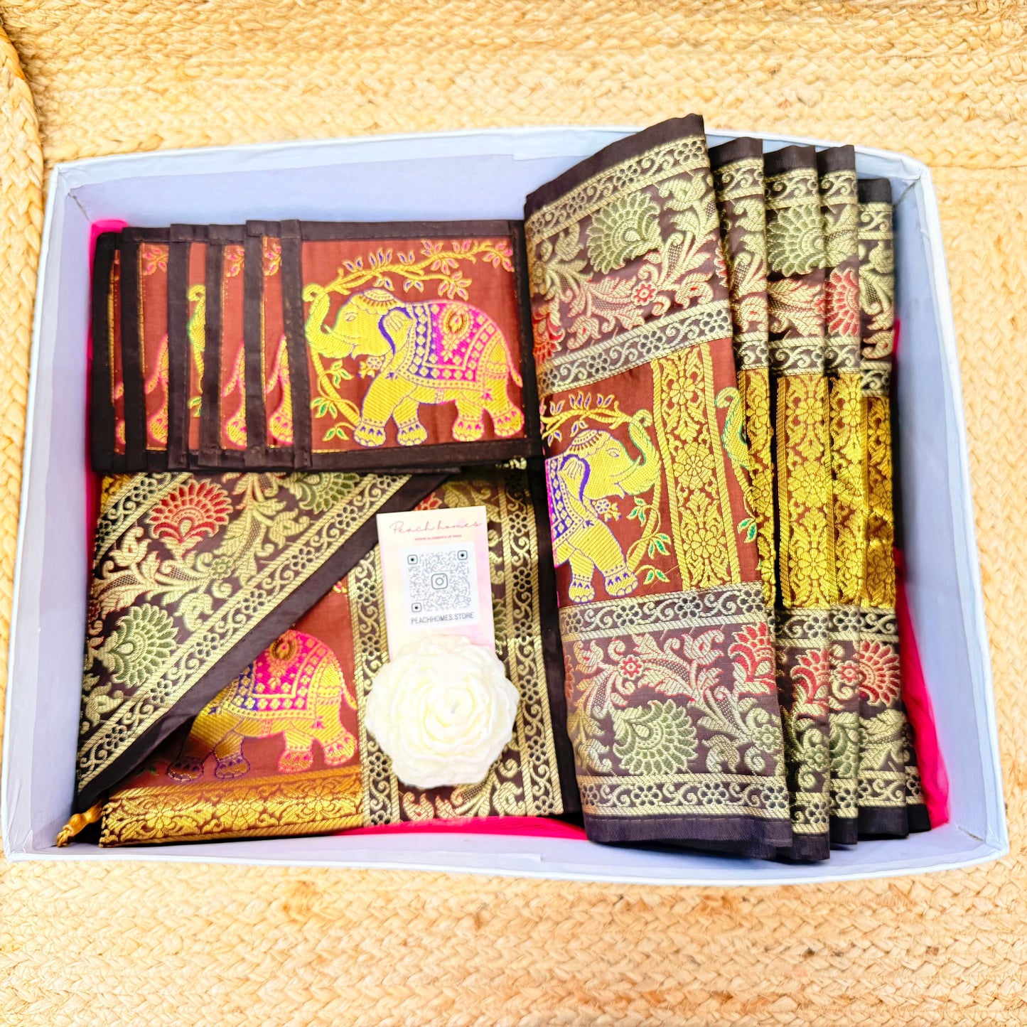 The Earth Luxe Table Set |Brown Banarasi Silk Dining Hamper