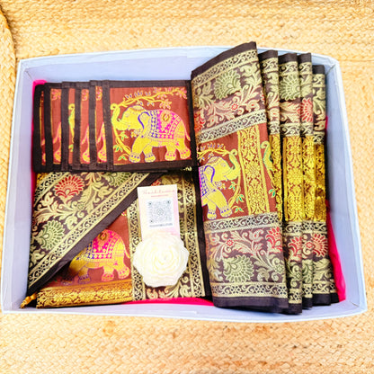 The Earth Luxe Table Set |Brown Banarasi Silk Dining Hamper