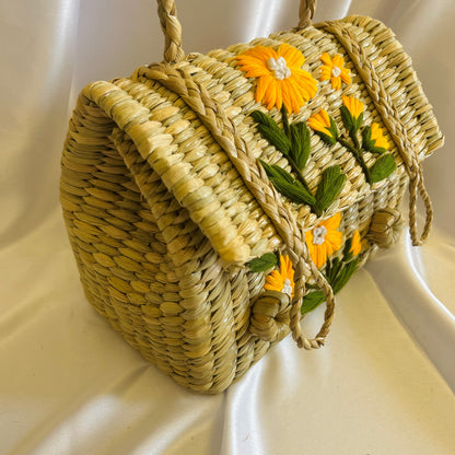 Yellow Floral Kauna Embroidery Handmade Handbag