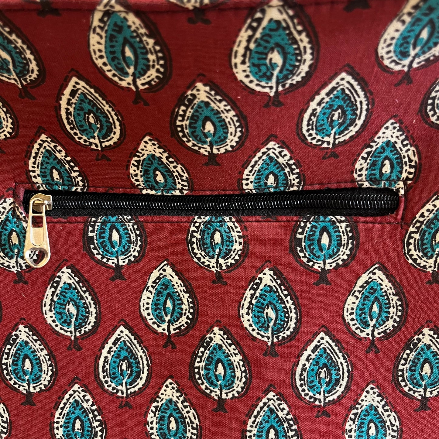 Red Green Leaf Handblock Printed Vegan Leather Laptop Bag