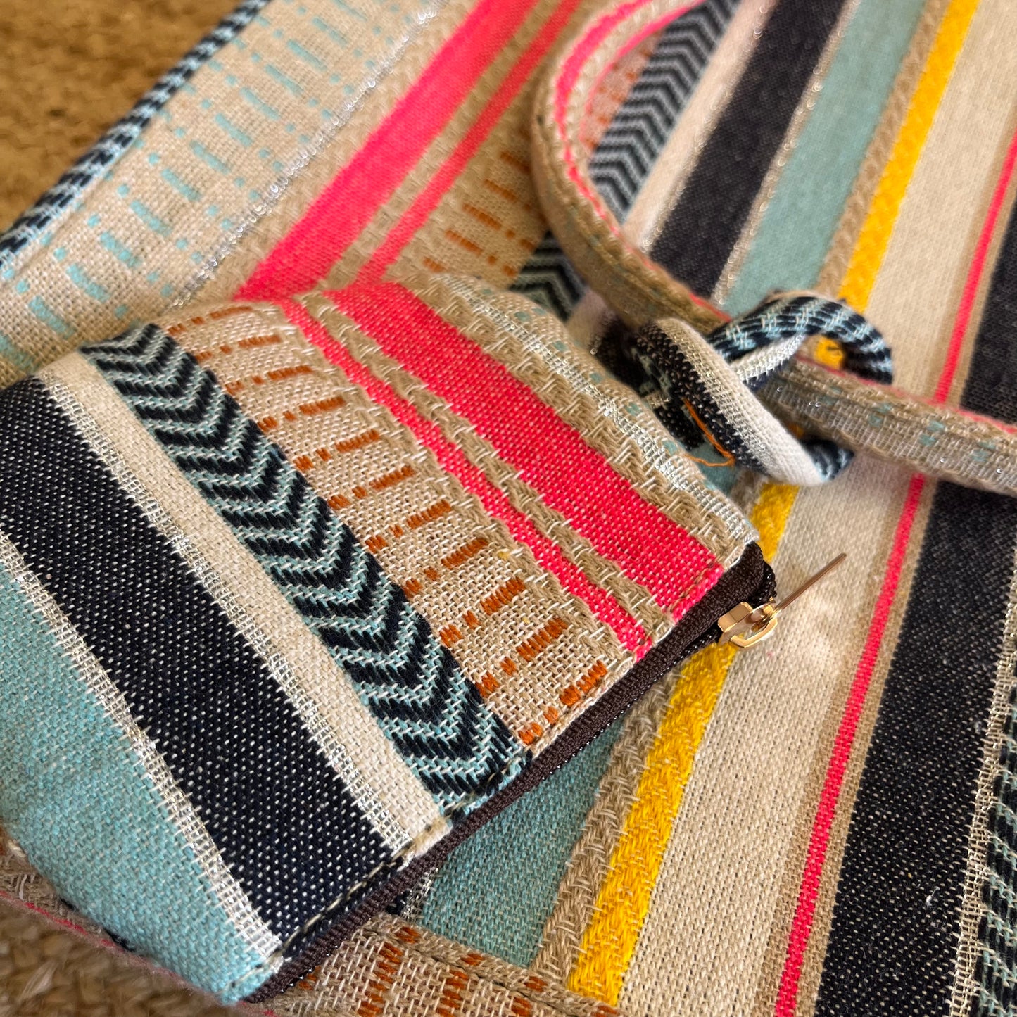 Multi-Color Stripes Handblock Printed Vegan Leather Laptop Bag