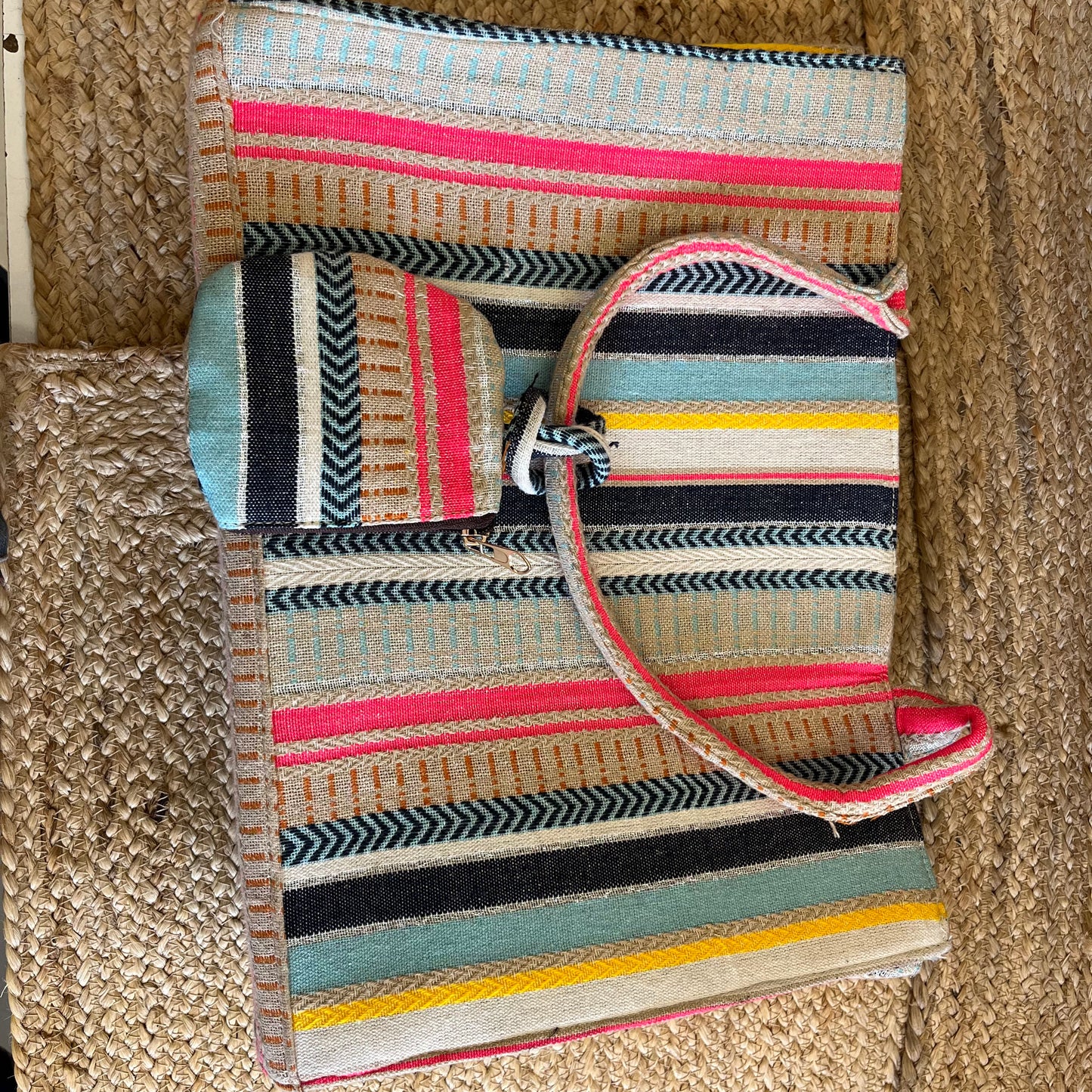 Multi-Color Stripes Handblock Printed Vegan Leather Laptop Bag