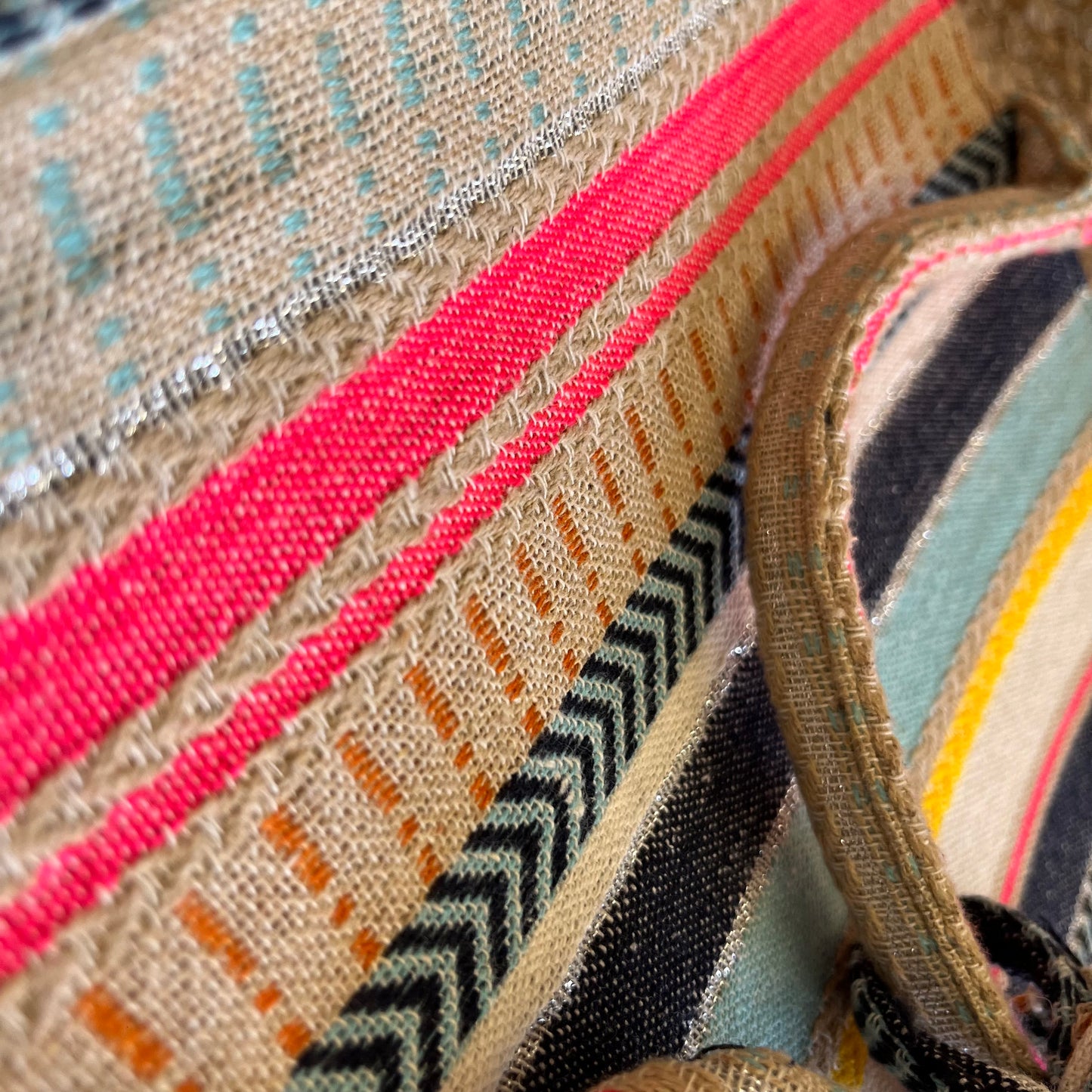 Multi-Color Stripes Handblock Printed Vegan Leather Laptop Bag