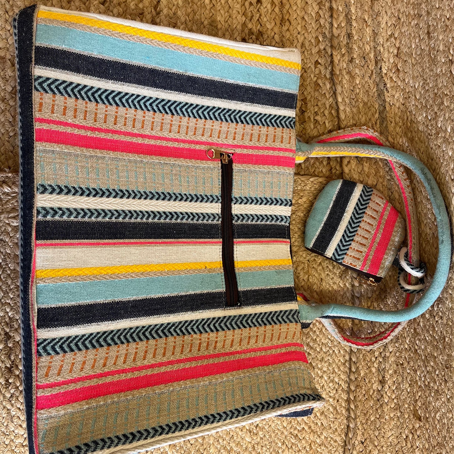 Multi-Color Stripes Handblock Printed Vegan Leather Laptop Bag