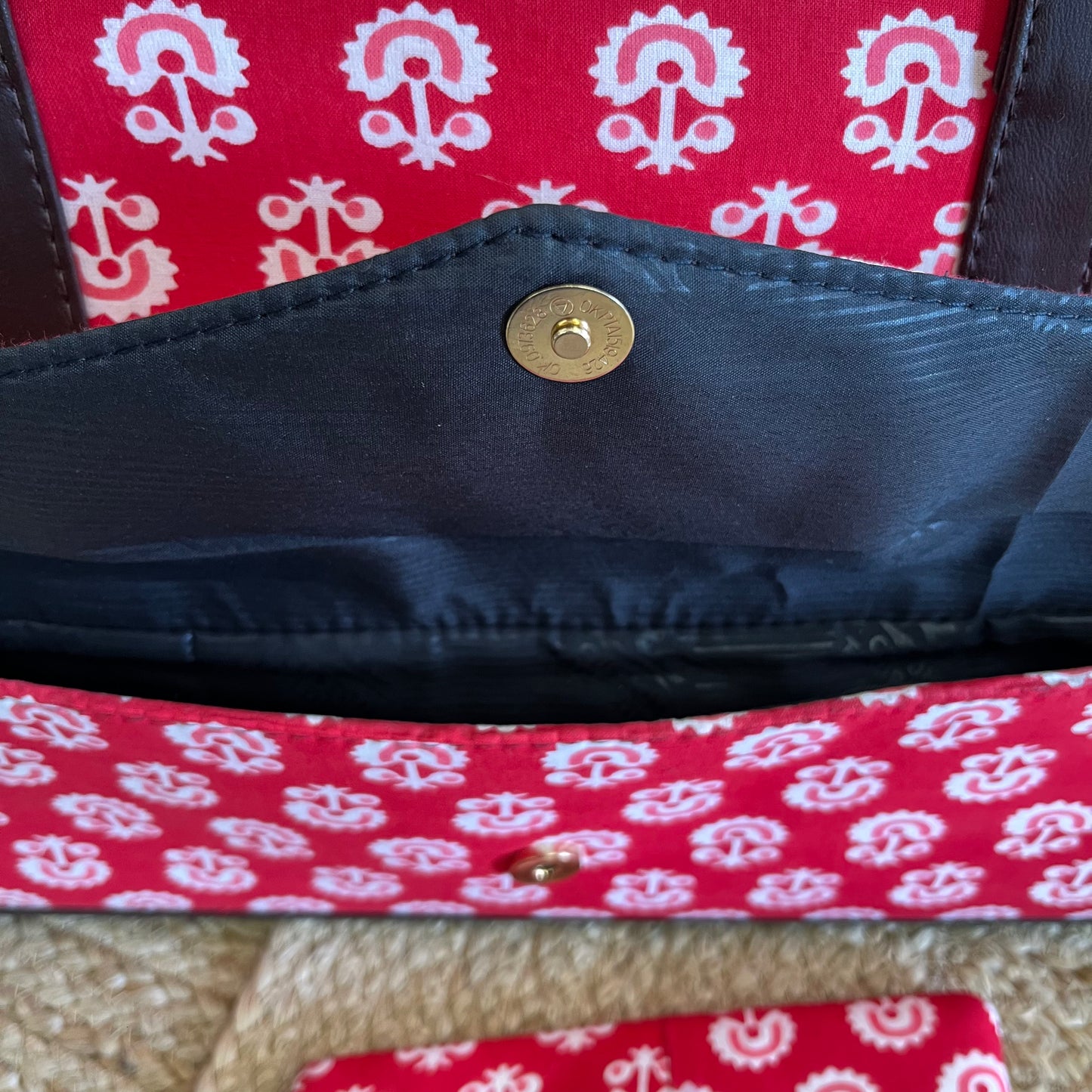 Pretty Red Handblock Printed Vegan Leather Laptop Bag