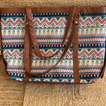 Tribal Print Handblock Printed Vegan Leather Laptop Bag