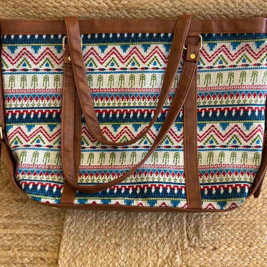 Tribal Print Handblock Printed Vegan Leather Laptop Bag