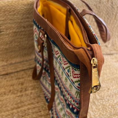Tribal Print Handblock Printed Vegan Leather Laptop Bag