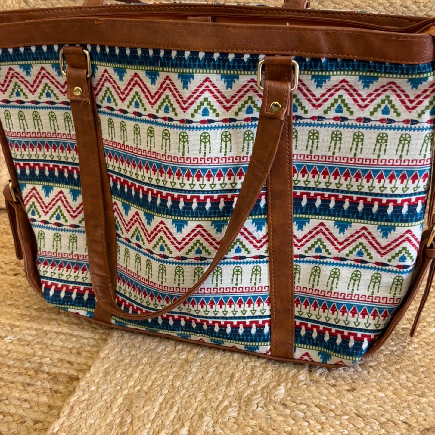 Tribal Print Handblock Printed Vegan Leather Laptop Bag