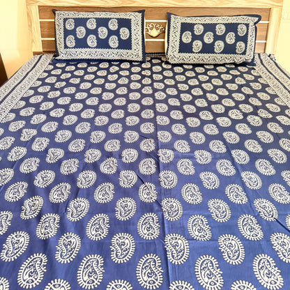 Mehendi Abstract Indigo Cotton Bedsheet