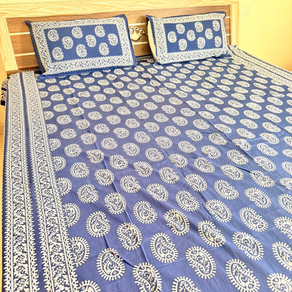 Mehendi Abstract Indigo Cotton Bedsheet