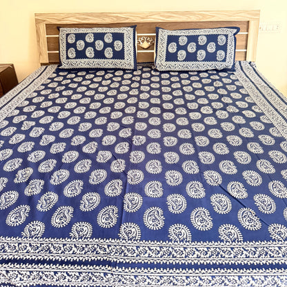 Mehendi Abstract Indigo Cotton Bedsheet