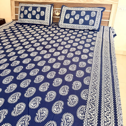 Mehendi Abstract Indigo Cotton Bedsheet