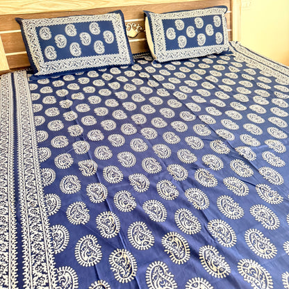 Mehendi Abstract Indigo Cotton Bedsheet