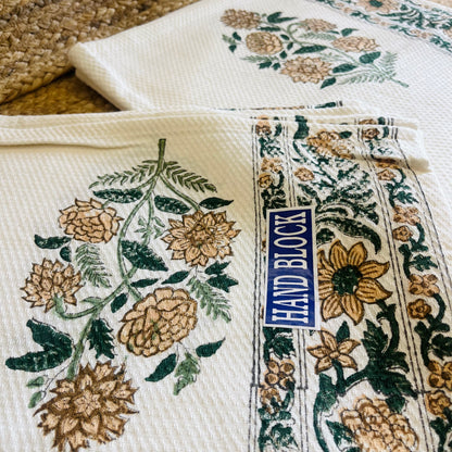 Yellow Marigold Handblock Waffle Cotton Towel Set