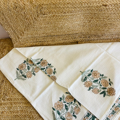 Yellow Marigold Handblock Waffle Cotton Towel Set