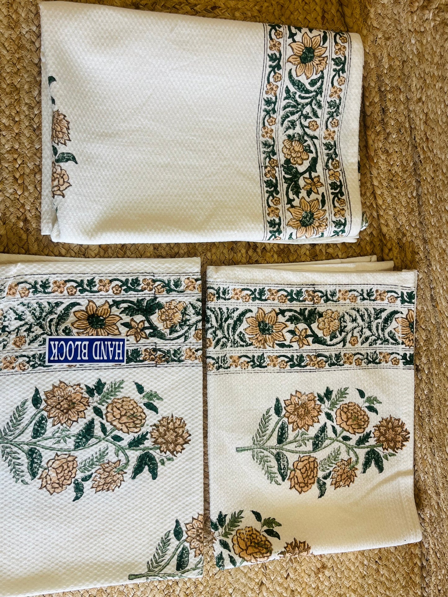 Yellow Marigold Handblock Waffle Cotton Towel Set