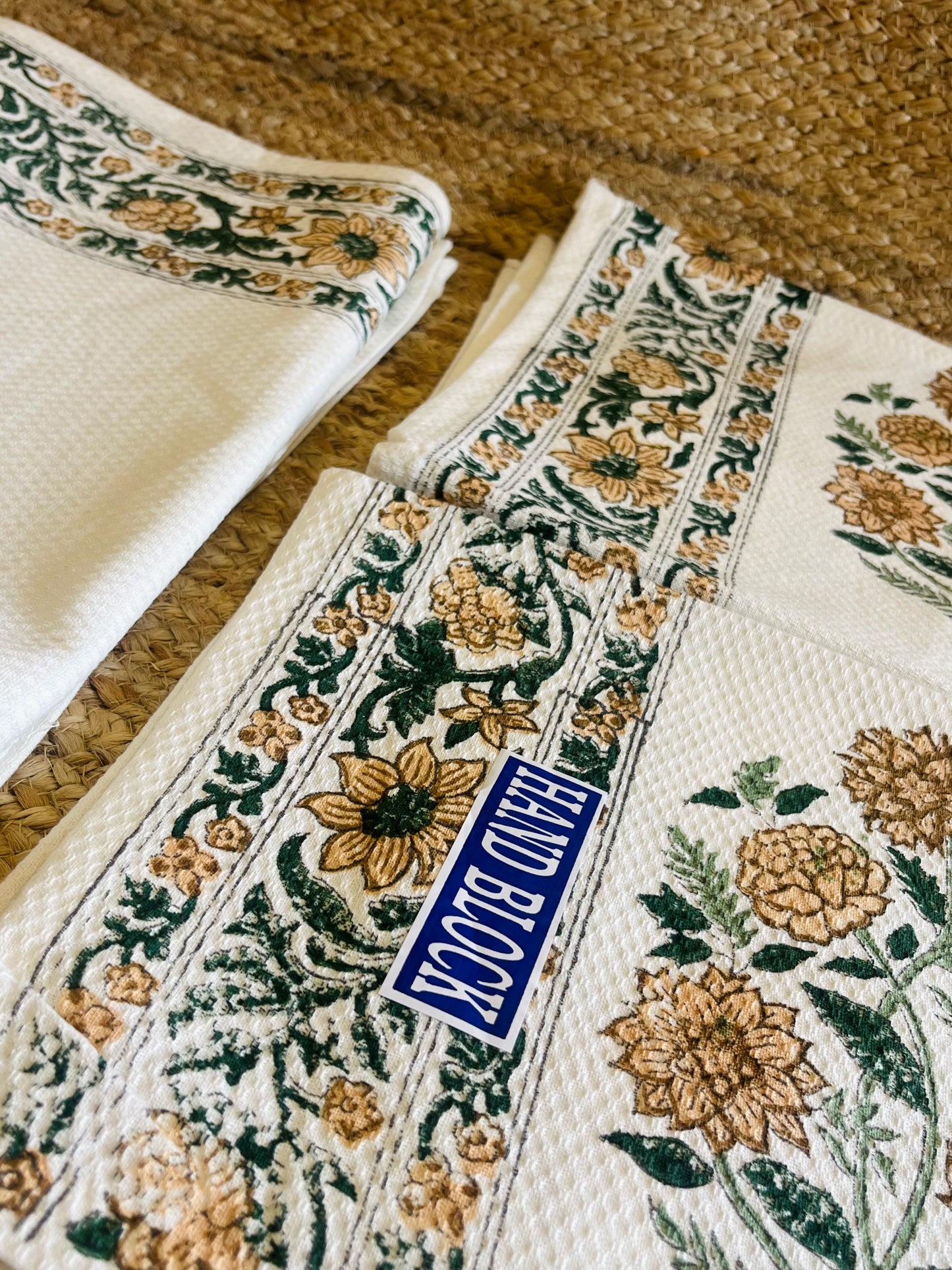 Yellow Marigold Handblock Waffle Cotton Towel Set