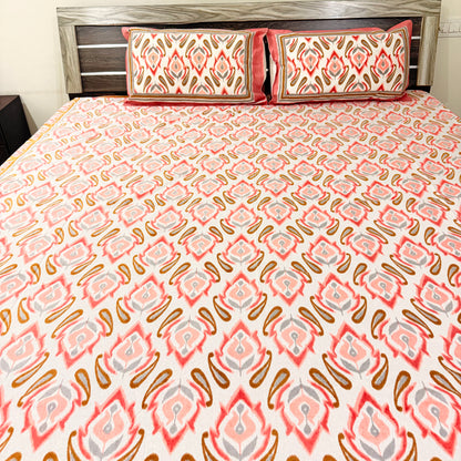 Peach Ikkat cotton Festive  Double Bedsheet