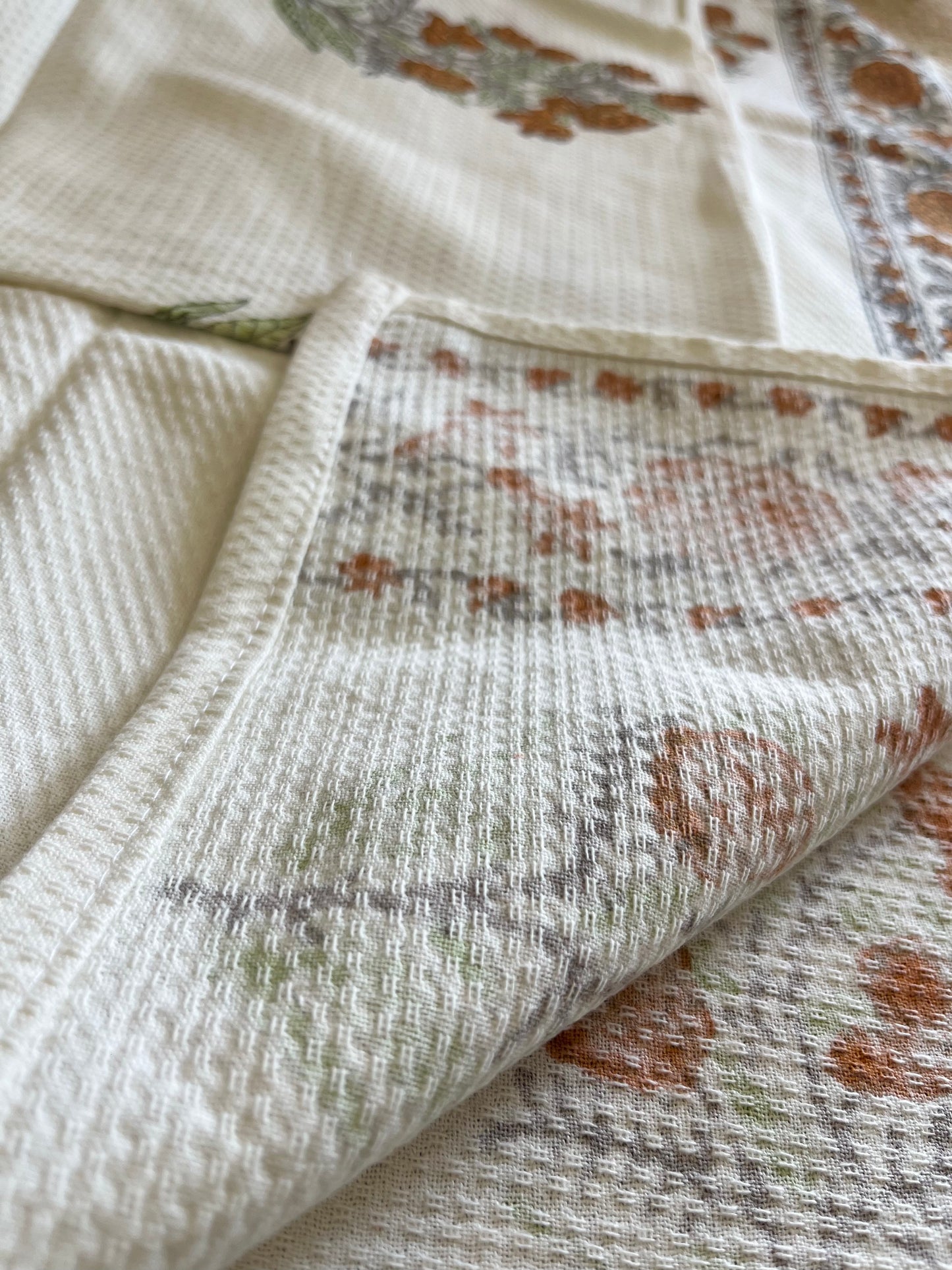 Yellow Marigold Handblock Waffle Cotton Towel Set