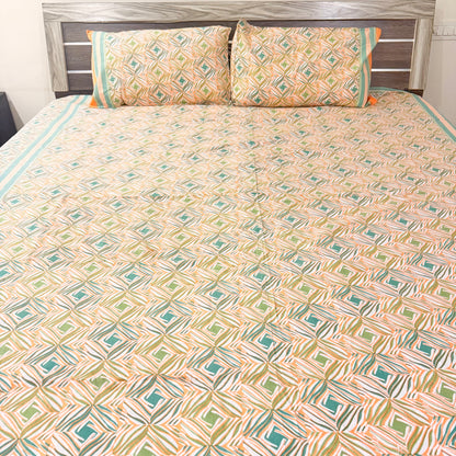 Ikkat cotton Double Bedsheet with two Pillow covers