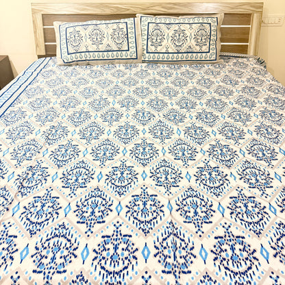 Blue Geometric Pattern Cotton Double Bedsheet