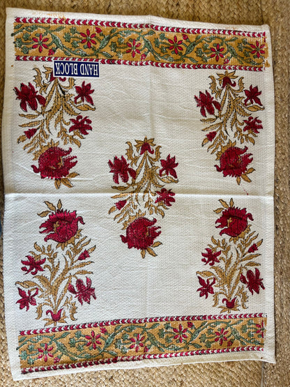 Red Golden Plant Handblock Waffle Cotton Towel Set