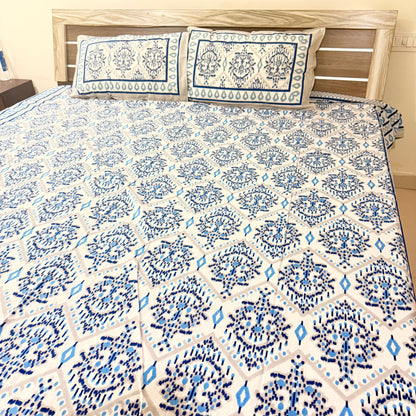 Blue Geometric Pattern Cotton Double Bedsheet