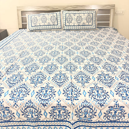 Blue Geometric Pattern Cotton Double Bedsheet