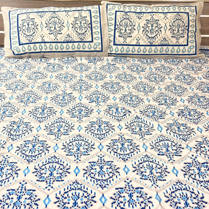 Blue Geometric Pattern Cotton Double Bedsheet