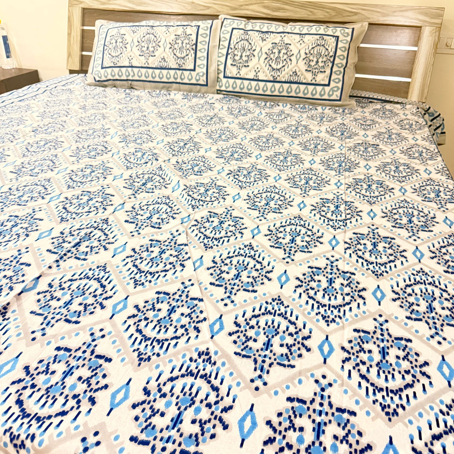 Blue Geometric Pattern Cotton Double Bedsheet