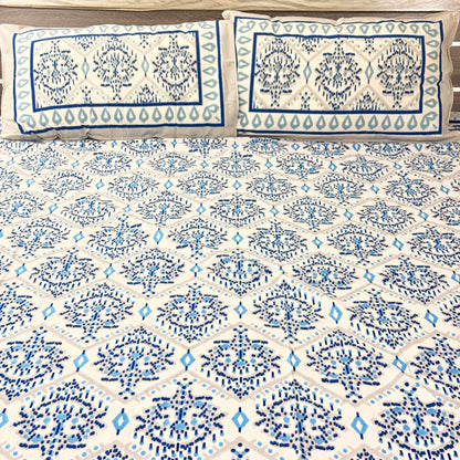 Blue Geometric Pattern Cotton Double Bedsheet