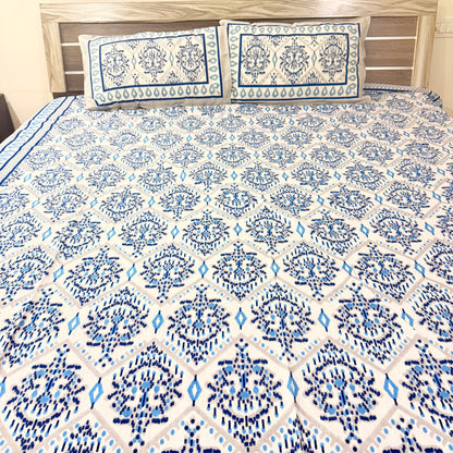 Blue Geometric Pattern Cotton Double Bedsheet