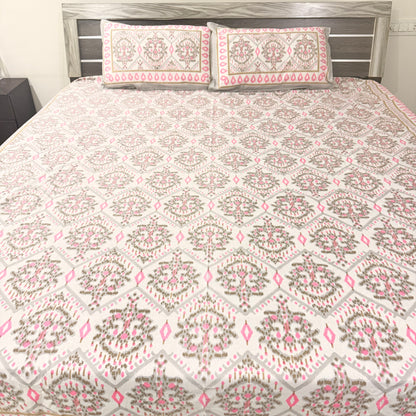 Pink Geometric cotton Double Bedsheet
