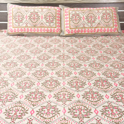 Pink Geometric cotton Double Bedsheet
