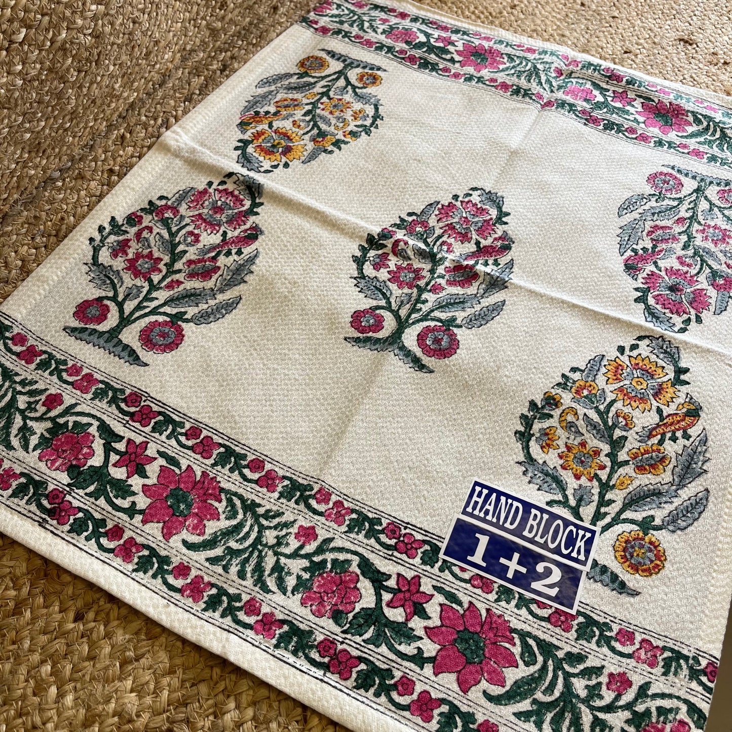 Pink Garden Handblock Waffle Cotton Towel Set