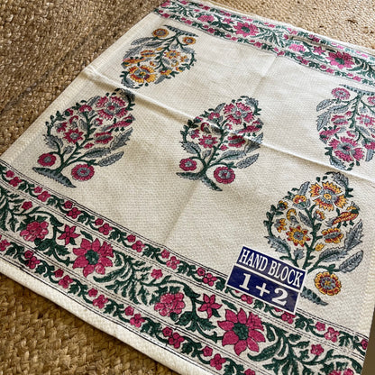 Pink Garden Handblock Waffle Cotton Towel Set