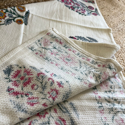 Pink Garden Handblock Waffle Cotton Towel Set